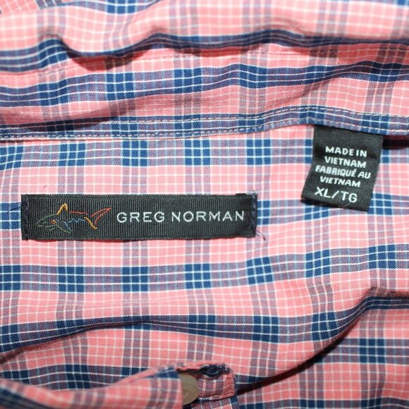 Greg Norman Men’s Long Sleeve Button Down Shirt Pink Navy Plaid Striped Size XL - Picture 7 of 8